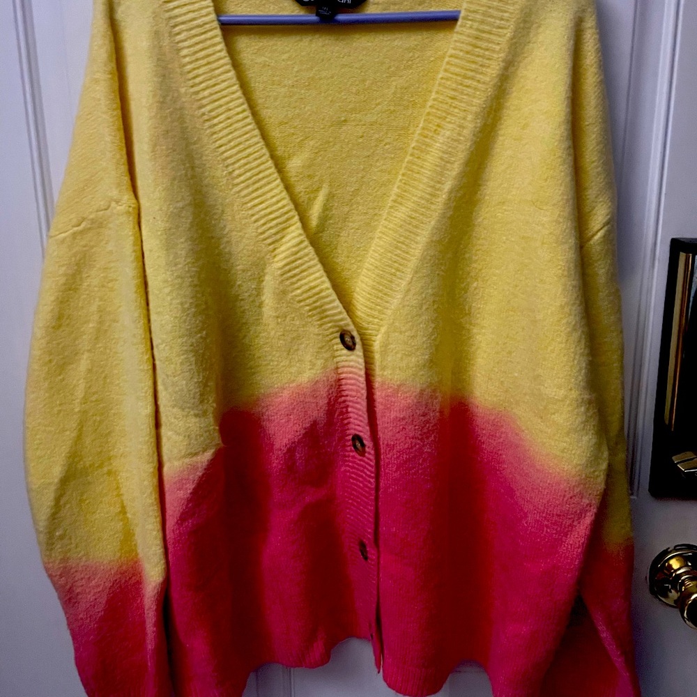 Pink and Yellow Button Up Sweater